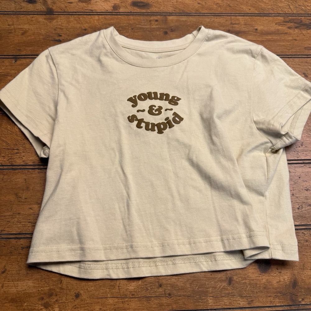 Barstool Sports Women's Tshirt Cropped Young And Stupid Medium‎ Yellow